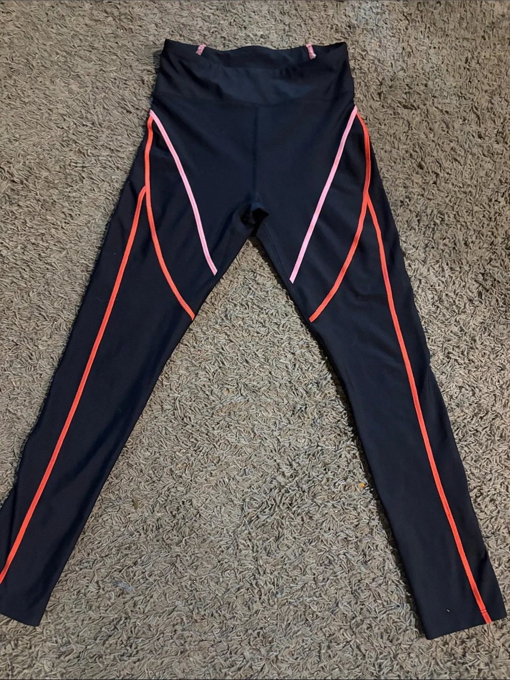 Old Navy Girls Black High-Rise Active Leggings with Pink Accent